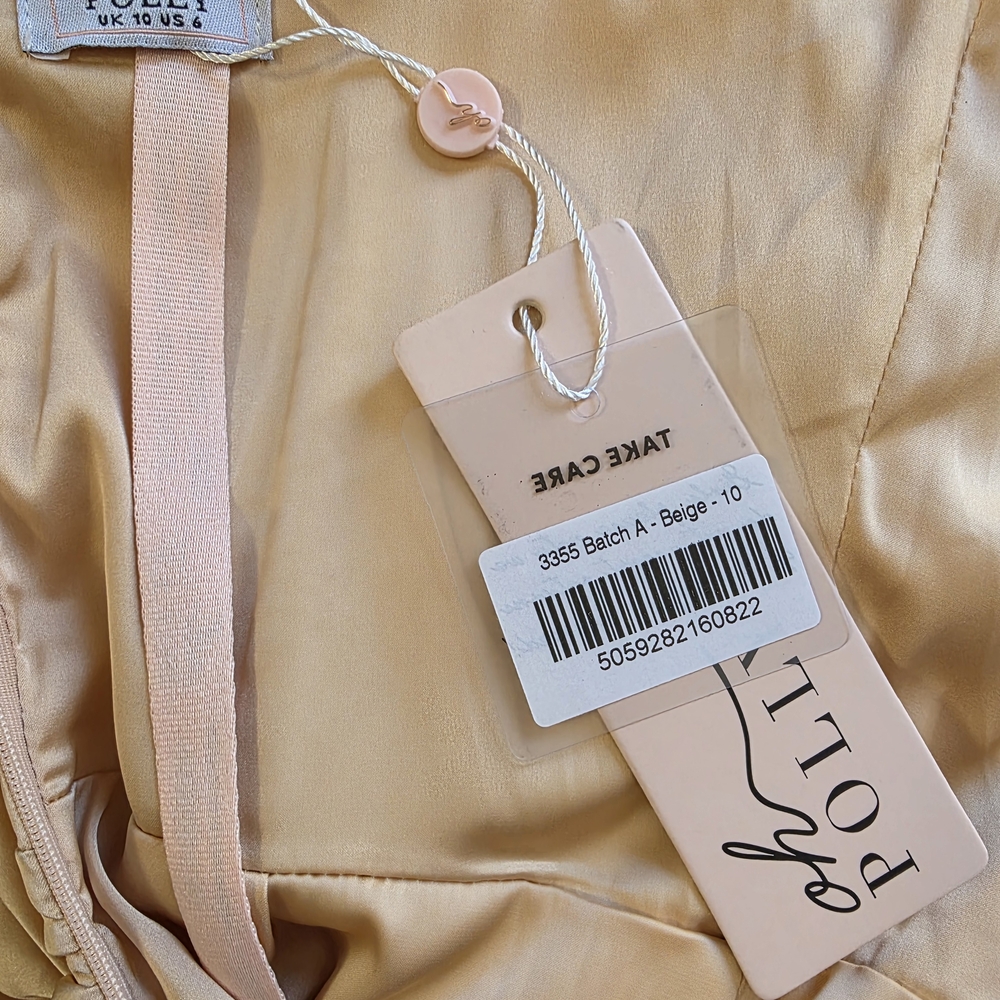 NWT Oh Polly Corset Ruched Beige Satin Dress - Picture 4 of 4